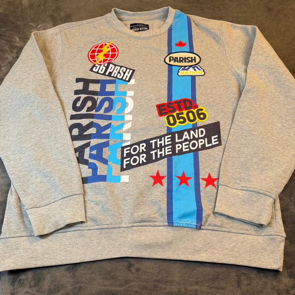 Parish Nation Mens 3XL Graphic Sweatshirt Grey Blue Racing For The People 0506